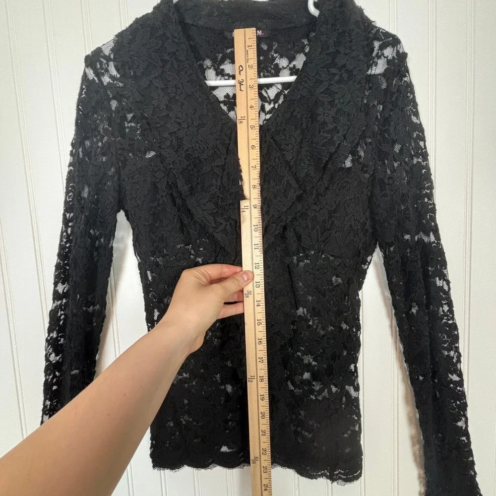Lace Ruffle Cardigan Black Sheer Victorian Goth Whimsigoth Dark Fairy MEDIUM